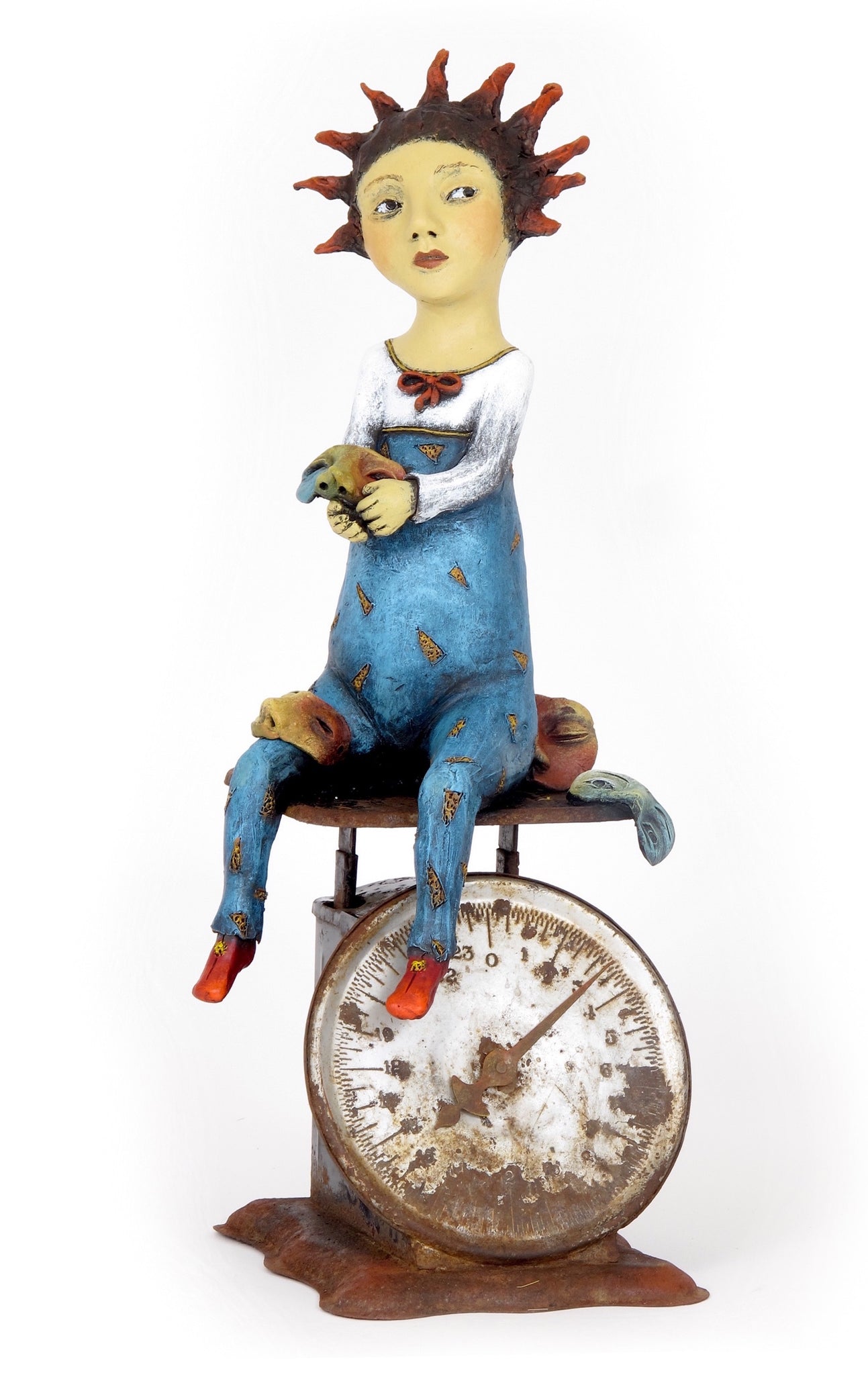 SOLD "Weighing the Cost of Self-Deception" original ceramic sculpture by Jacquline Hurlbert