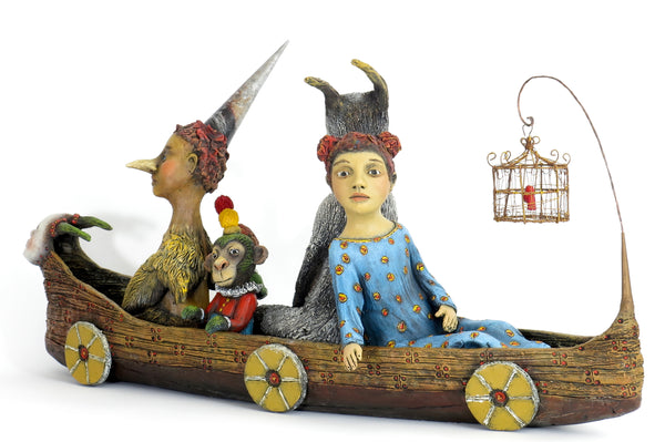 SOLD "Setting Sail with My Inner Menagerie" Original ceramic sculpture by Jacquline Hurlbert