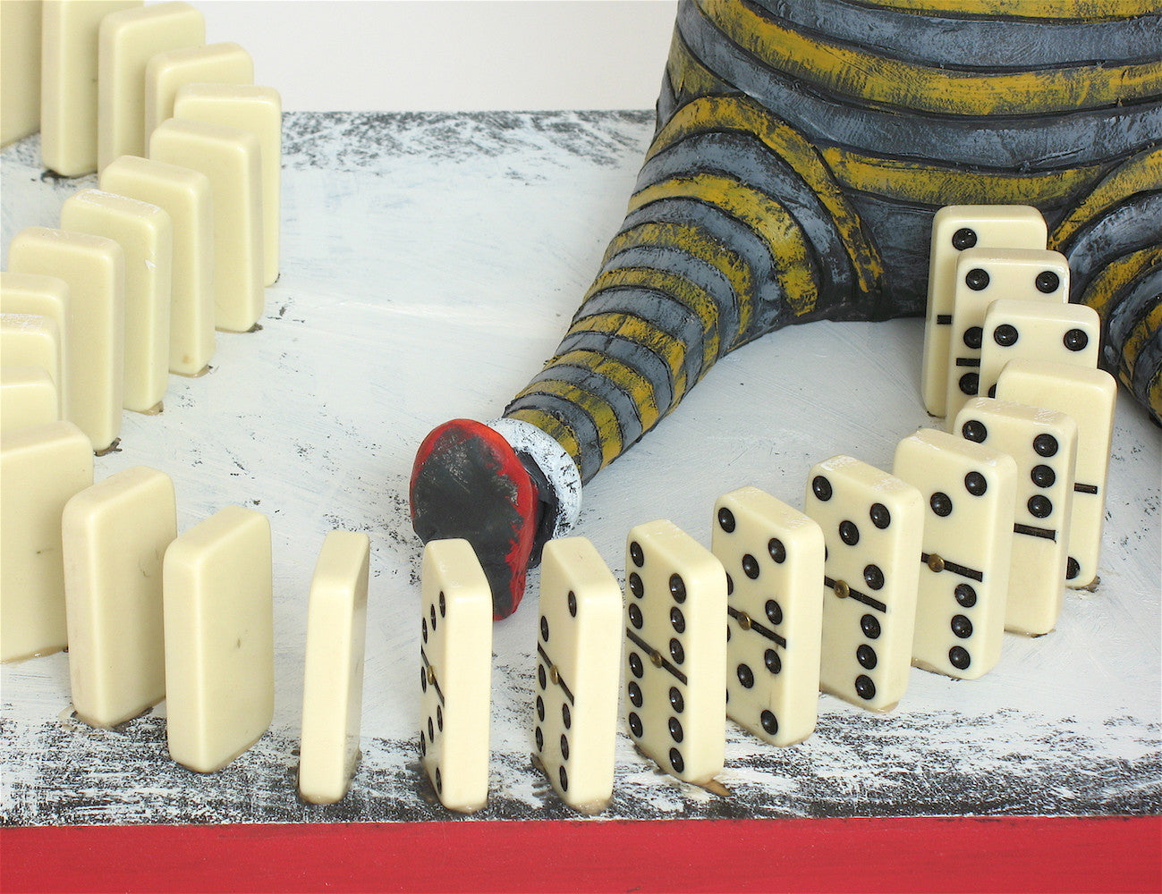 SOLD  "Domino Effect" original ceramic sculpture with mixed media by Jacquline Hurlbert