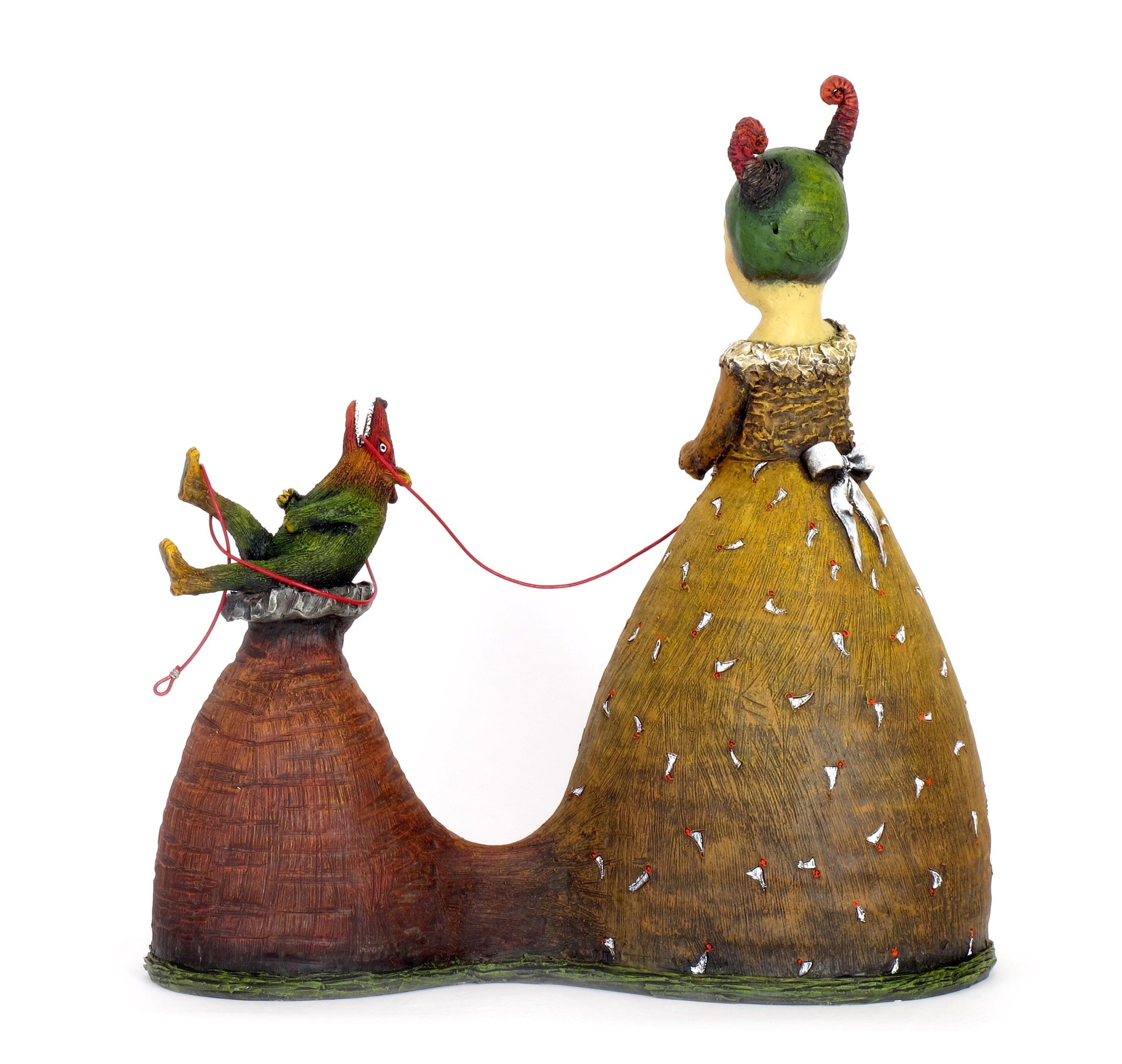 SOLD "Her Ego Was Not Fond Of It's Leash" original ceramic sculpture by Jacquline Hurlbert