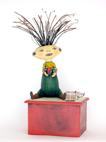 SOLD   "Catch and Release" original ceramic sculpture by Jacquline Hurlbert