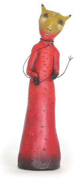 SOLD   "My Little Monster Goes Off Leash" original ceramic sculpture by jacquline Hurlbert
