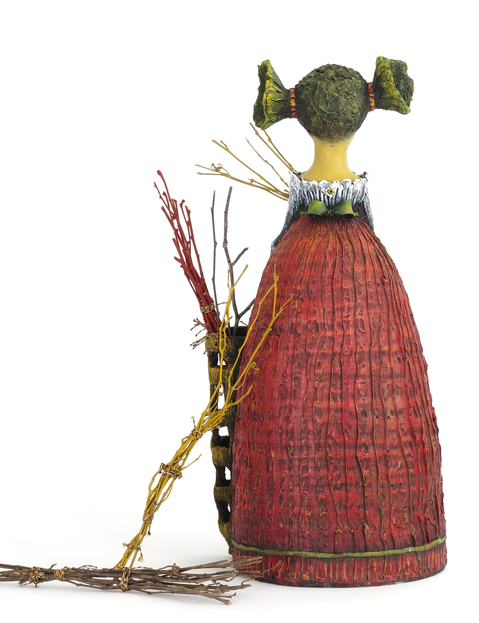 SOLD  "Fiona Gathers Sticks to Fortify Her Boundaries" Original ceramic sculpture by Jacquline Hurlbert