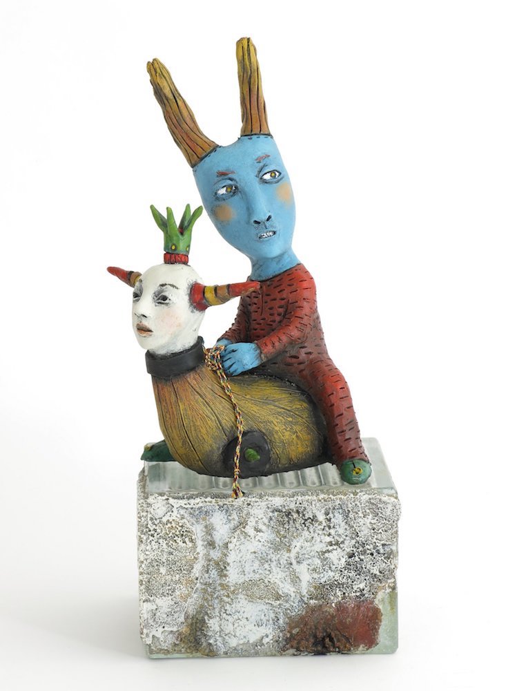 SOLD   "Making His Escape" Original ceramic sculpture by Jacquline Hurlbert