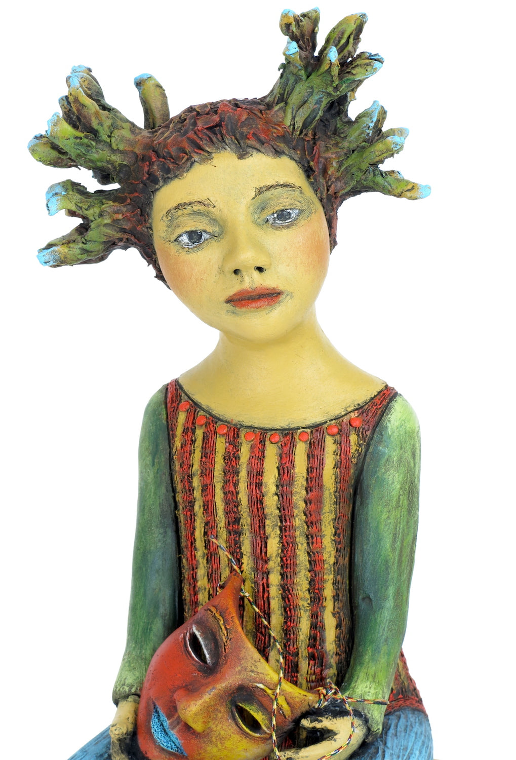 SOLD   "Weighing the Cost of Her Masquerade" Original ceramic sculpture by Jacquline Hurlbert