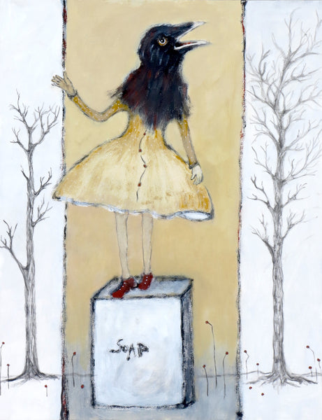 SOLD  "Raven Girl Sounds the Alarm" - part of the "Soap Box" series
