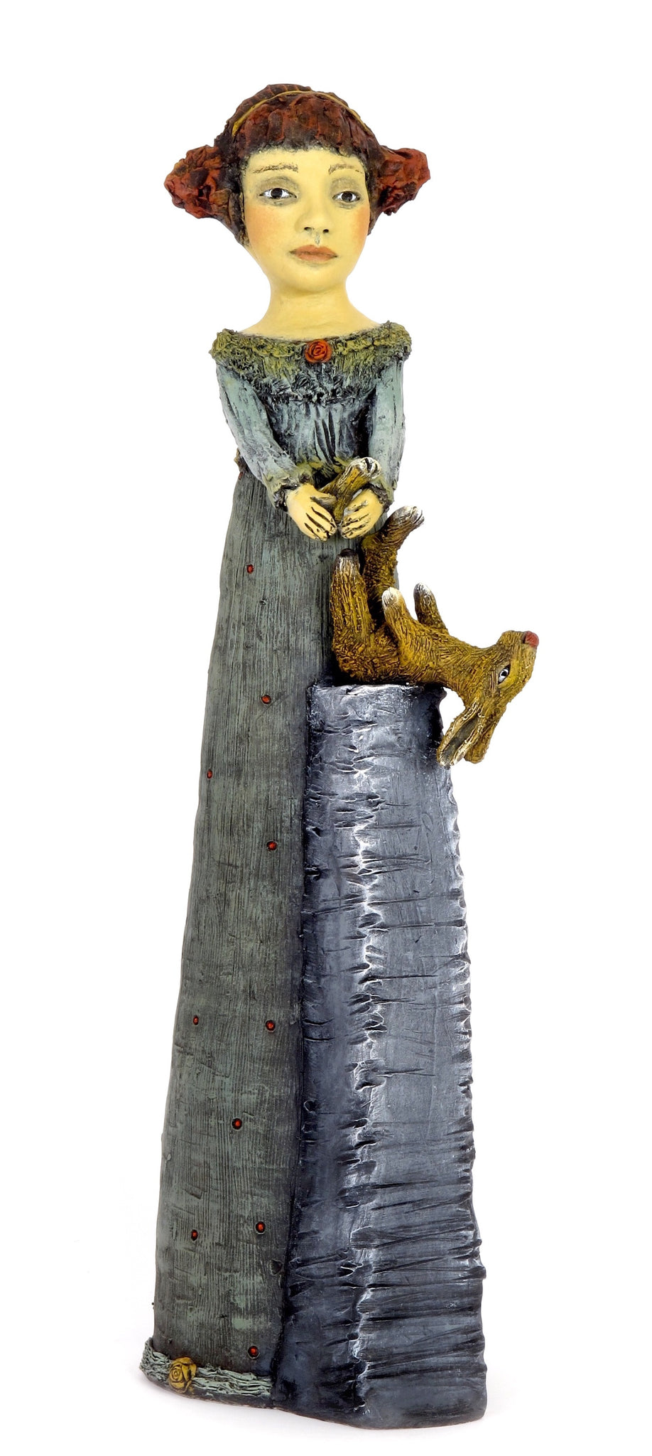 SOLD   "Returning Lucky's foot" original ceramic sculpture by Jacquline Hurlbert