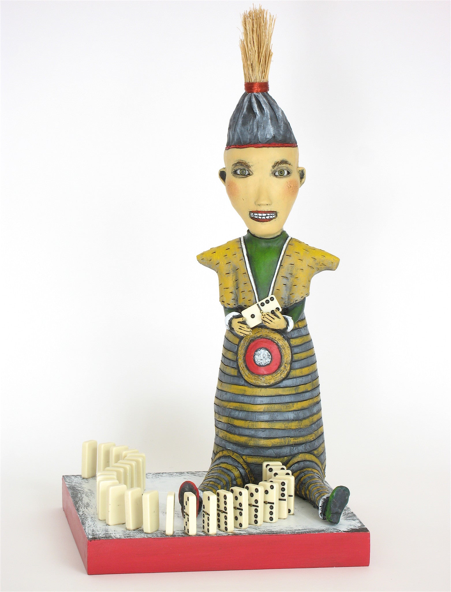 SOLD  "Domino Effect" original ceramic sculpture with mixed media by Jacquline Hurlbert