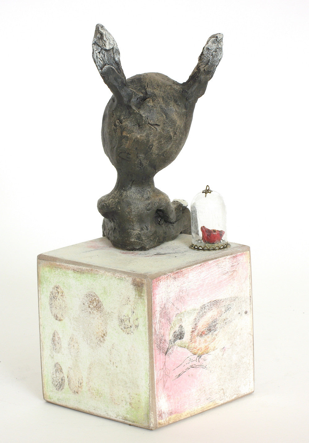 SOLD   "In Case of Emergency, Break the Glass"  original ceramic sculpture with mixed media by Jacquline Hurlbert