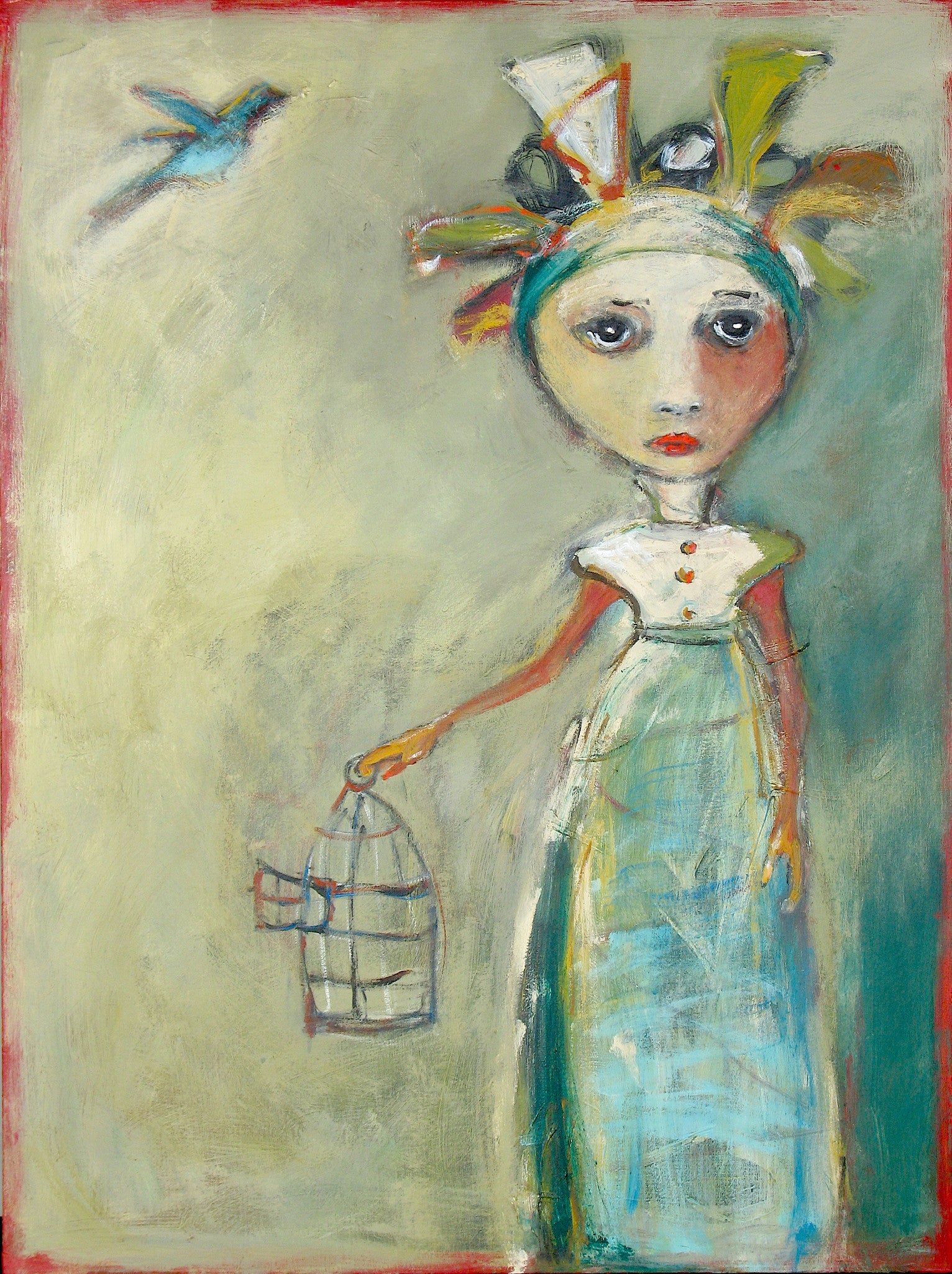 SOLD  "Rescuing the Blue Bird of Happiness"