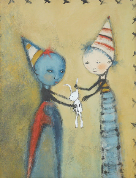 SOLD   "Splitting Hares" original painting by Jacquline Hurlbert