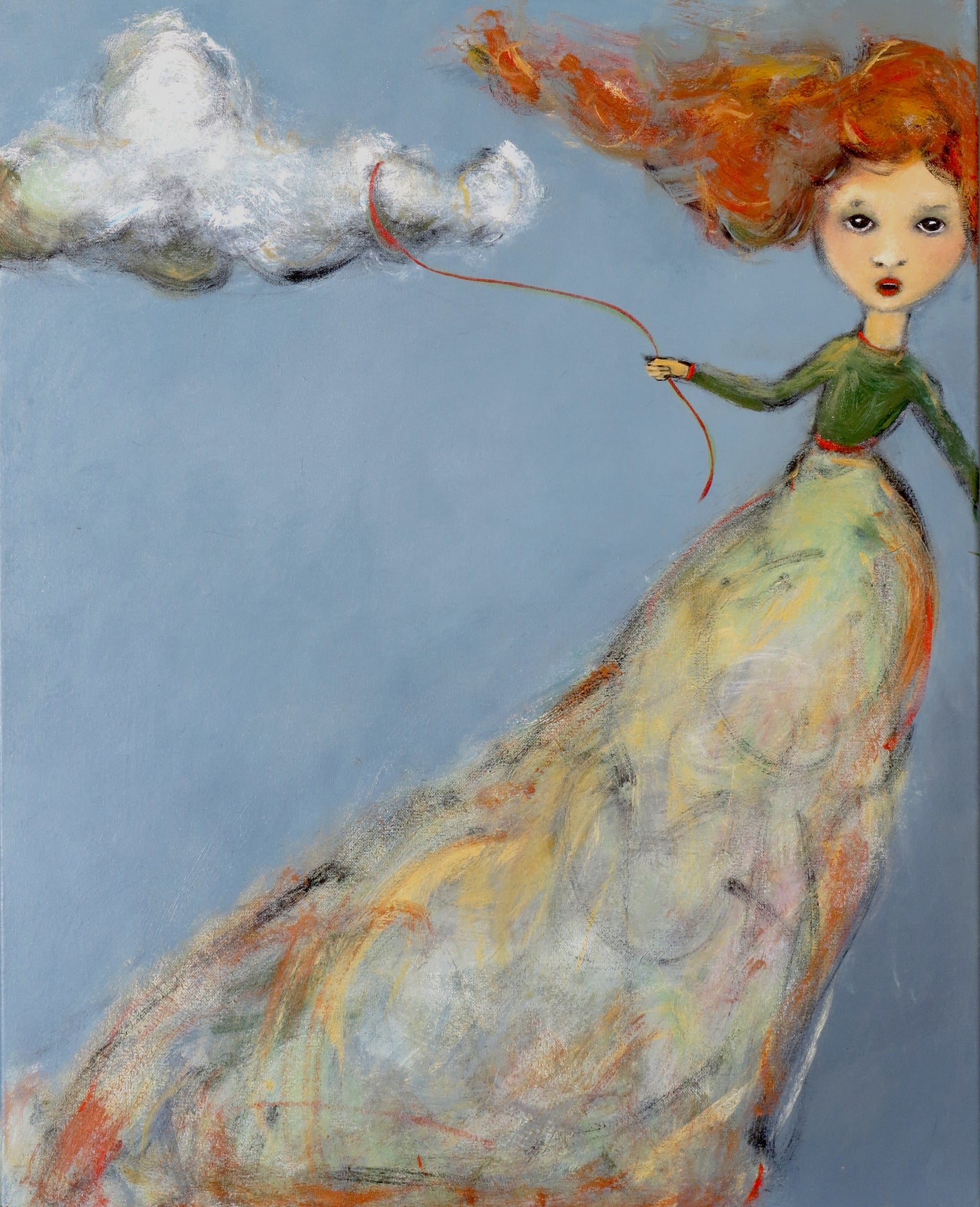 SOLD   "Holding On by a Thread, Tied to a Cloud" Original Painting by Jacquline Hurlbert