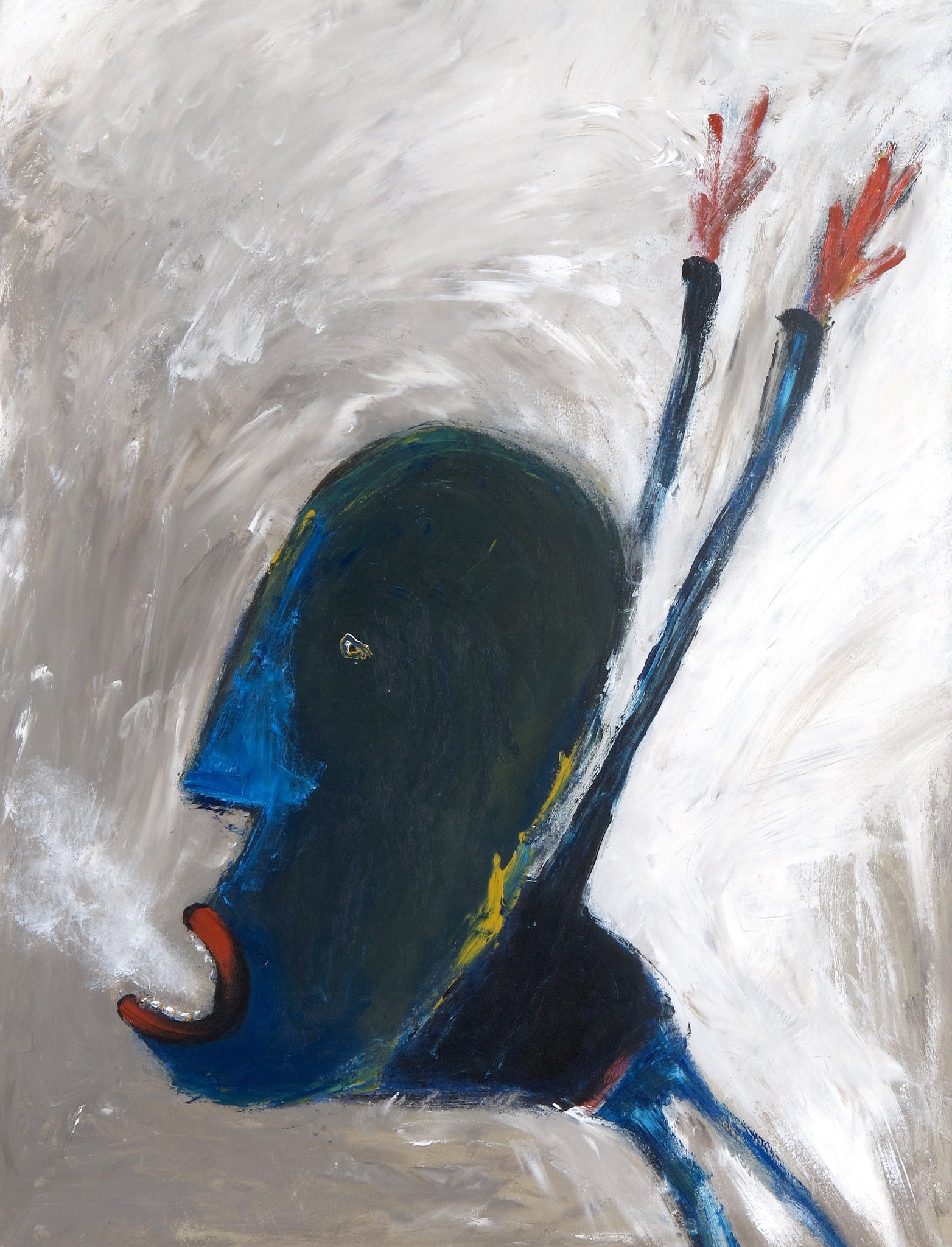 SOLD   "Blue Faced Man Exhales His Fears"