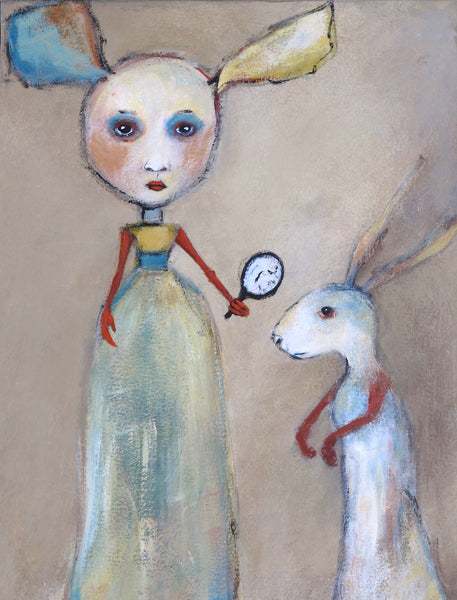 SOLD   "White Rabbit Visits Alice On This Side of the Looking Glass"